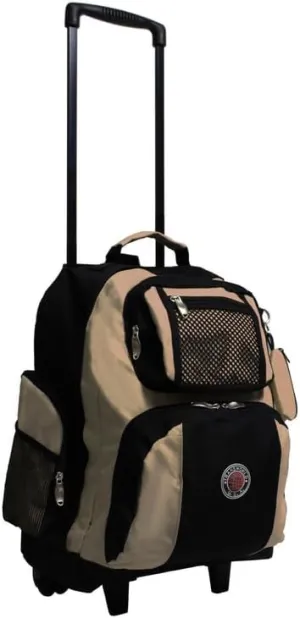 Beachy Boho 22-Inch Carry-On Rolling Backpack - Black Khaki - Durable Polyester, Front Organizer, in-Line Skate Wheels, Retractable Handle, Padded Shoulder Straps