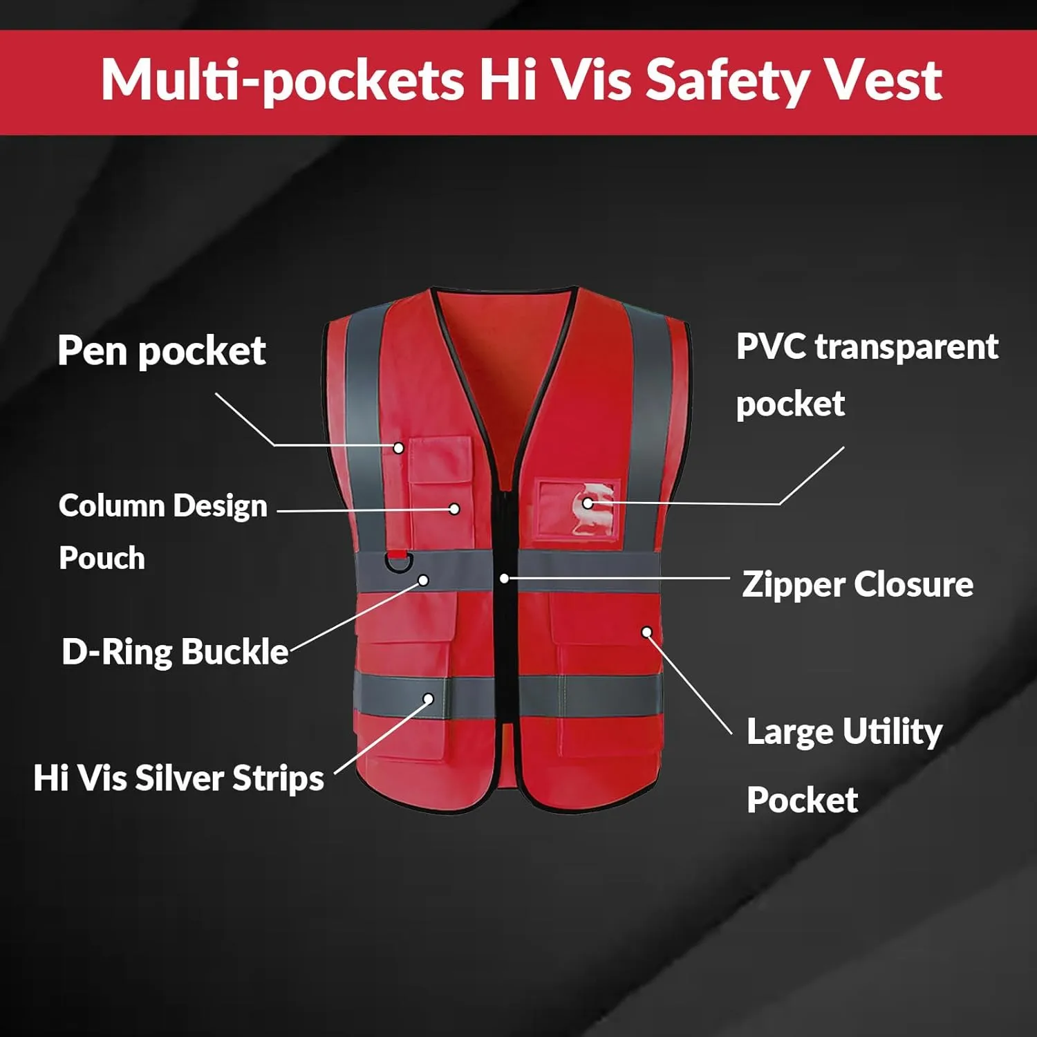 BeautyWill Custom Safety Vest logo Visibility Reflective Vest Class 2 Hi Vis Security Construction Work Vest