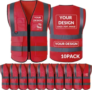 BeautyWill Custom Safety Vest logo Visibility Reflective Vest Class 2 Hi Vis Security Construction Work Vest