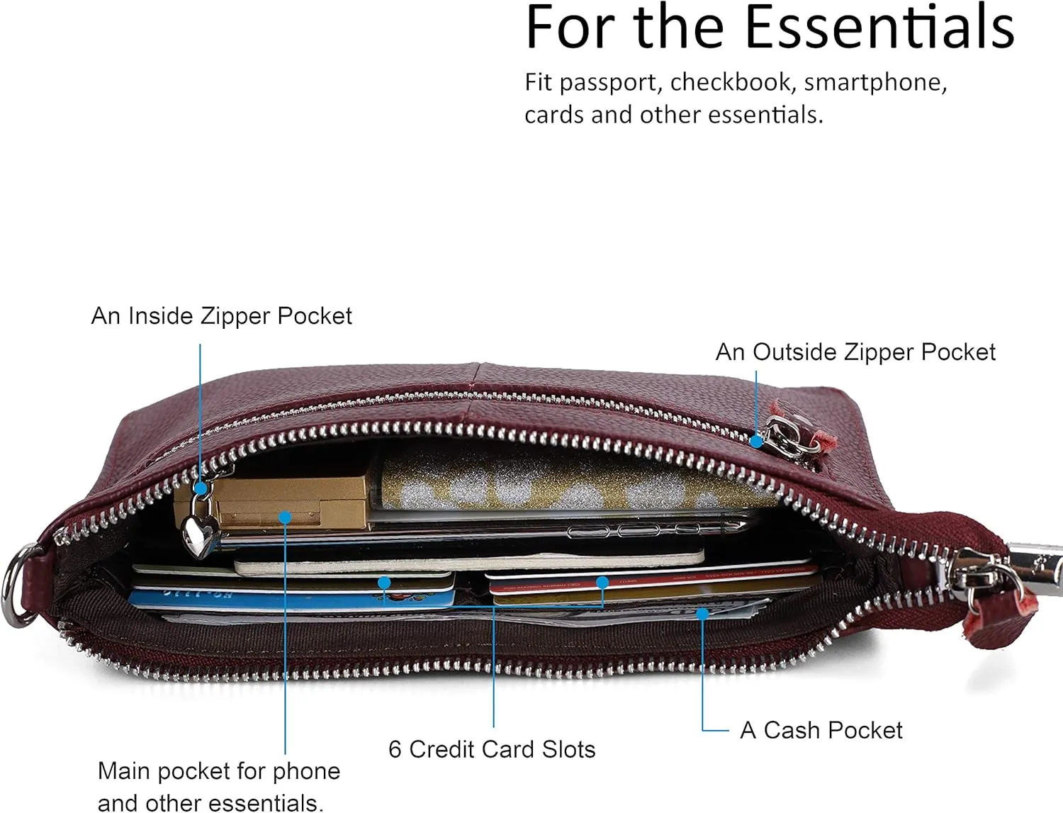 befen Genuine Leather Wristlet Clutch Wallet Purses Small Crossbody Bags for Women with RFID Blocking Card Slots