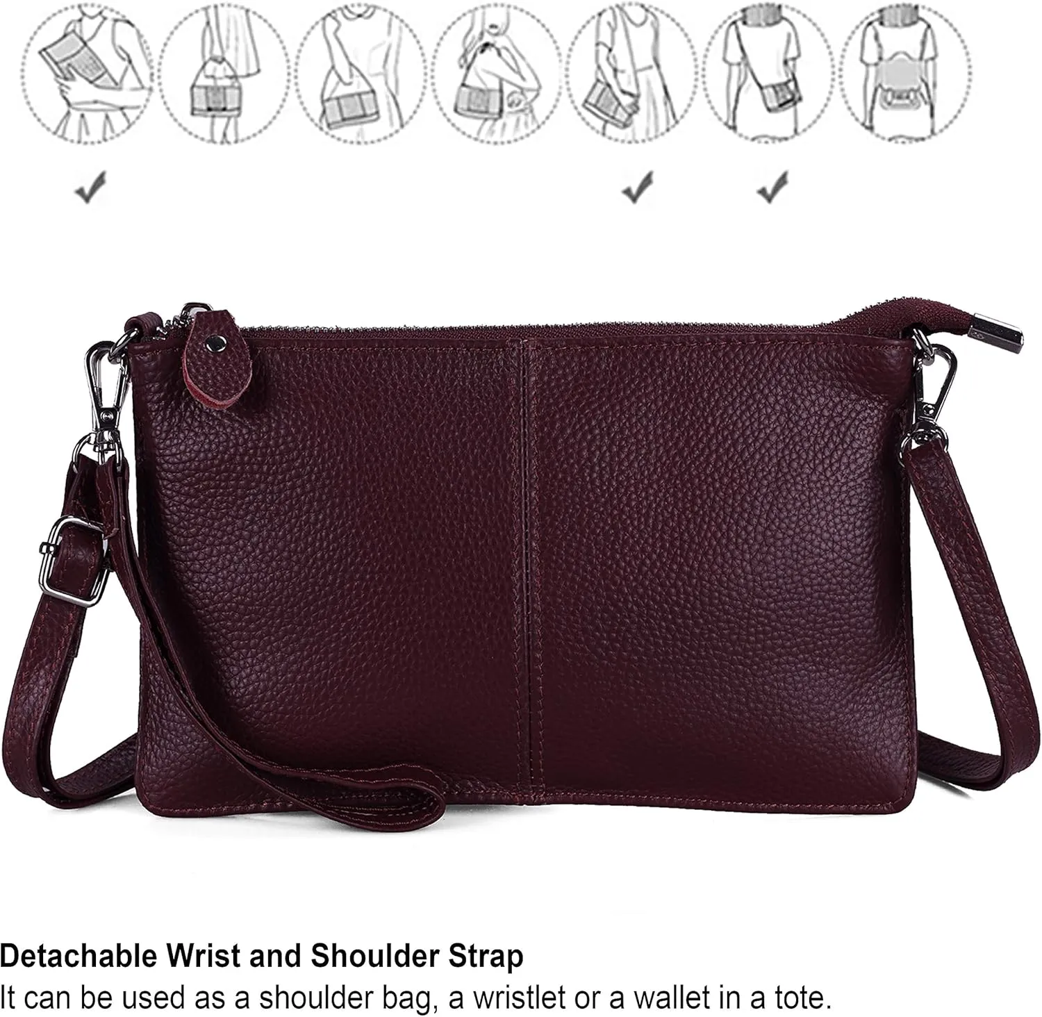 befen Genuine Leather Wristlet Clutch Wallet Purses Small Crossbody Bags for Women with RFID Blocking Card Slots