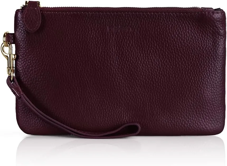 befen Women's Genuine Italian Leather Wristlet Clutch Wallet Purse, Gold Zipper