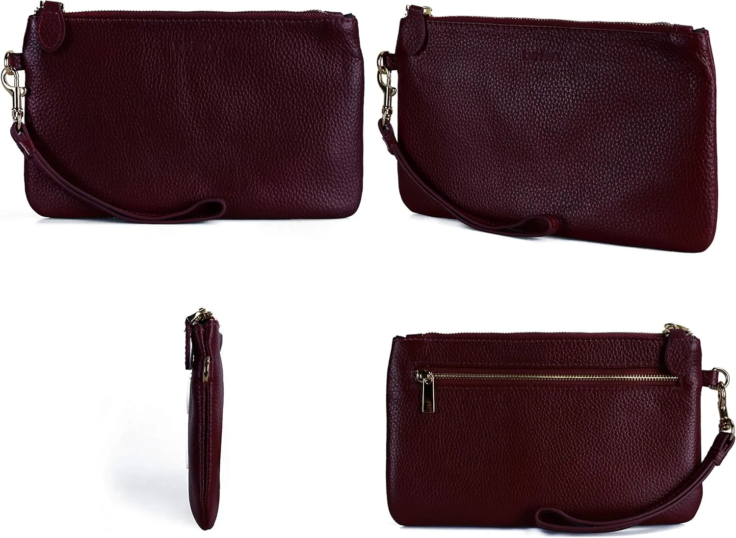 befen Women's Genuine Italian Leather Wristlet Clutch Wallet Purse, Gold Zipper