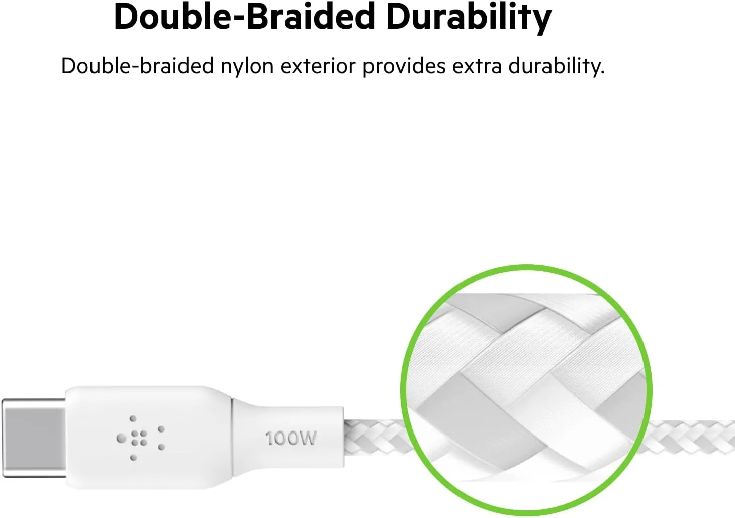 Belkin BoostCharge Braided USB-C to USB-C (2M/6.6ft) Fast Charging Cable 100W Power Delivery USB-IF for iPhone 16 Series, MacBook, iPad, Galaxy S25 Series, Pixel, Nintendo Switch 2 & More - White