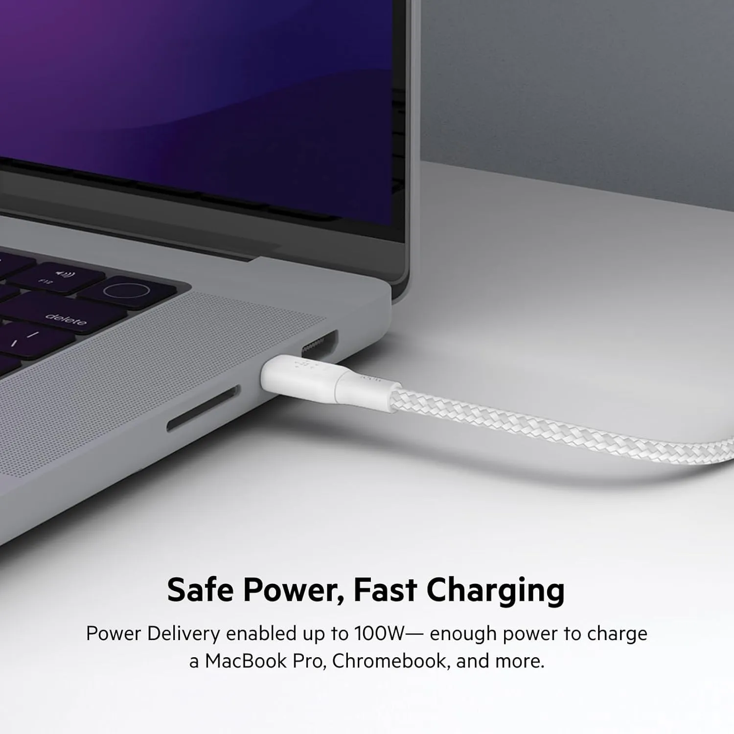 Belkin BoostCharge Braided USB-C to USB-C (2M/6.6ft) Fast Charging Cable 100W Power Delivery USB-IF for iPhone 16 Series, MacBook, iPad, Galaxy S25 Series, Pixel, Nintendo Switch 2 & More - White