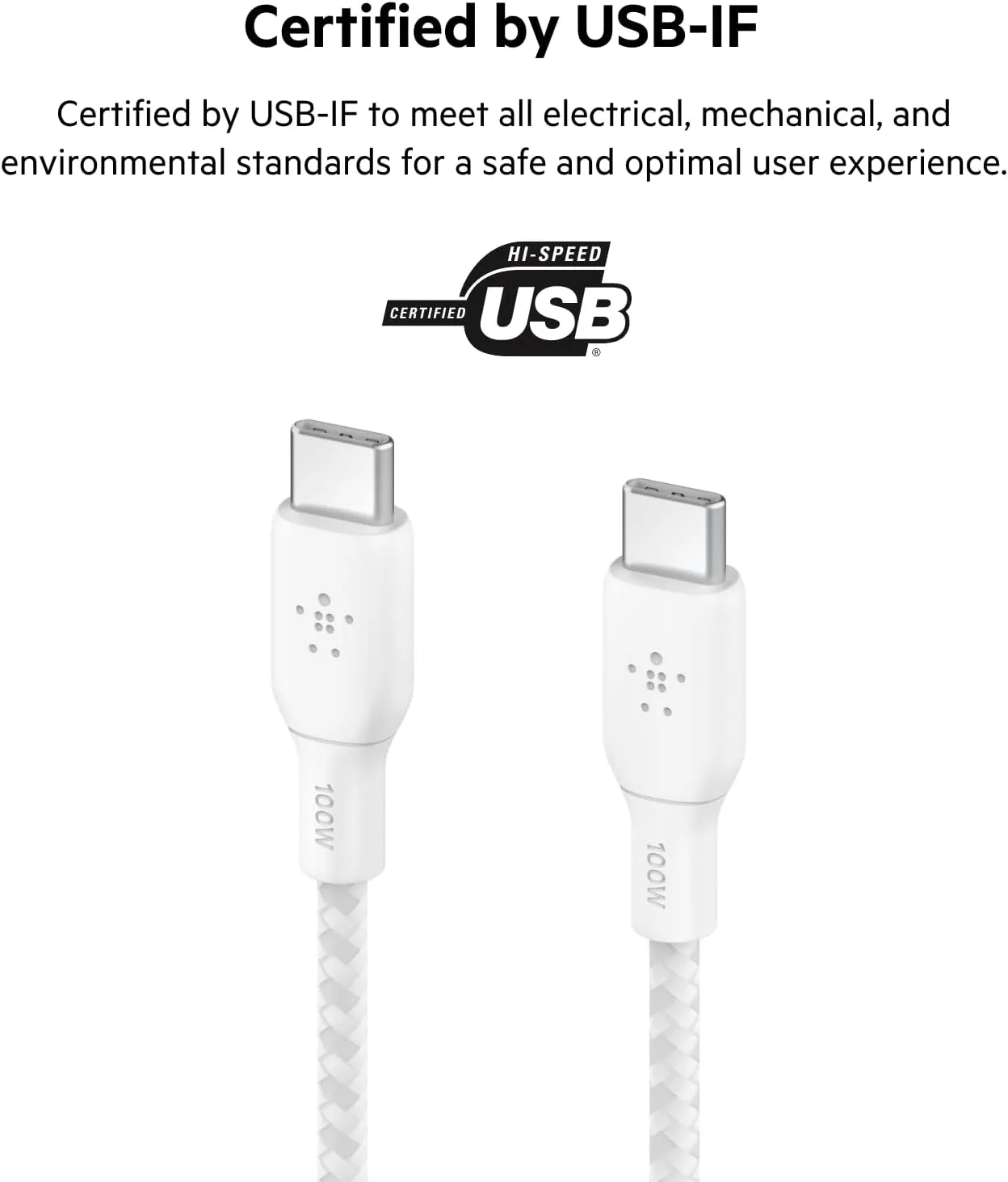 Belkin BoostCharge Braided USB-C to USB-C (2M/6.6ft) Fast Charging Cable 100W Power Delivery USB-IF for iPhone 16 Series, MacBook, iPad, Galaxy S25 Series, Pixel, Nintendo Switch 2 & More - White