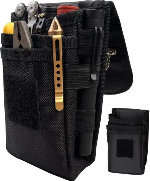 Belt Tool Pouch Holster, Multitool Organizer Pouch for EDC Gears Cellphone Case, Maezar Utility Sheath Bag, Nylon Tactical Tool Bag for Men, Small Pocket Phone Holder with D-Ring, Zipper(Black)