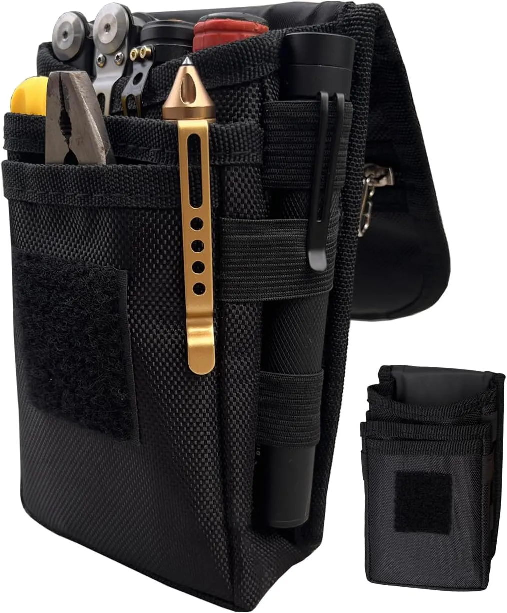 Belt Tool Pouch Holster, Multitool Organizer Pouch for EDC Gears Cellphone Case, Maezar Utility Sheath Bag, Nylon Tactical Tool Bag for Men, Small Pocket Phone Holder with D-Ring, Zipper(Black)