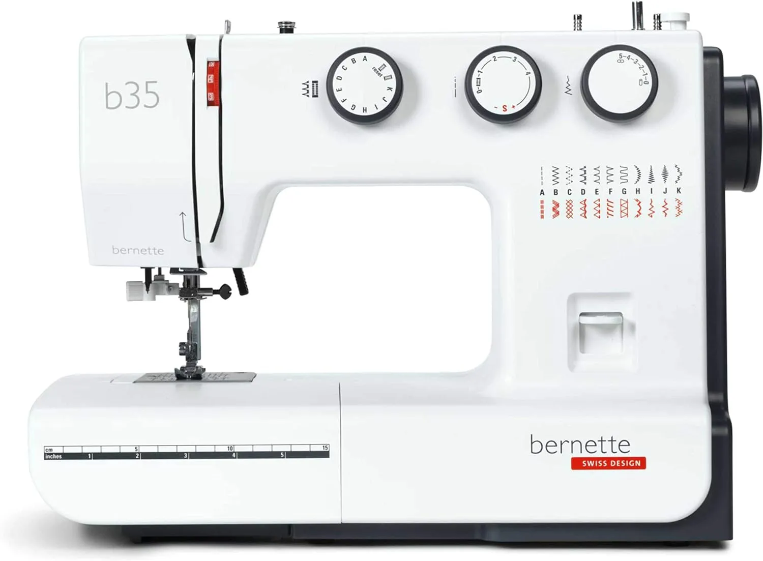 Bernette B35 Sewing Machine Swiss Design with 23 Stitches, 7 Presser Feet, Automatic Buttonhole, Quilting, Embroidery Kit, Heavy-Duty Build, Bobbins, Threader, LED Light, Portable, Extension Table