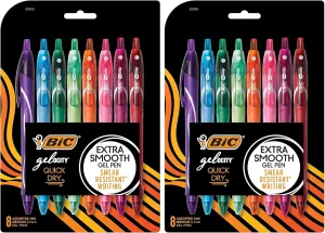 BIC Gel-ocity Quick Dry Fashion Retractable Gel Pens, Medium Point (0.7mm), 8-Count Colored Pens With Full-Length Grip, Colors and Packaging May Vary (RGLCGAP81-AST) - Pack of 2