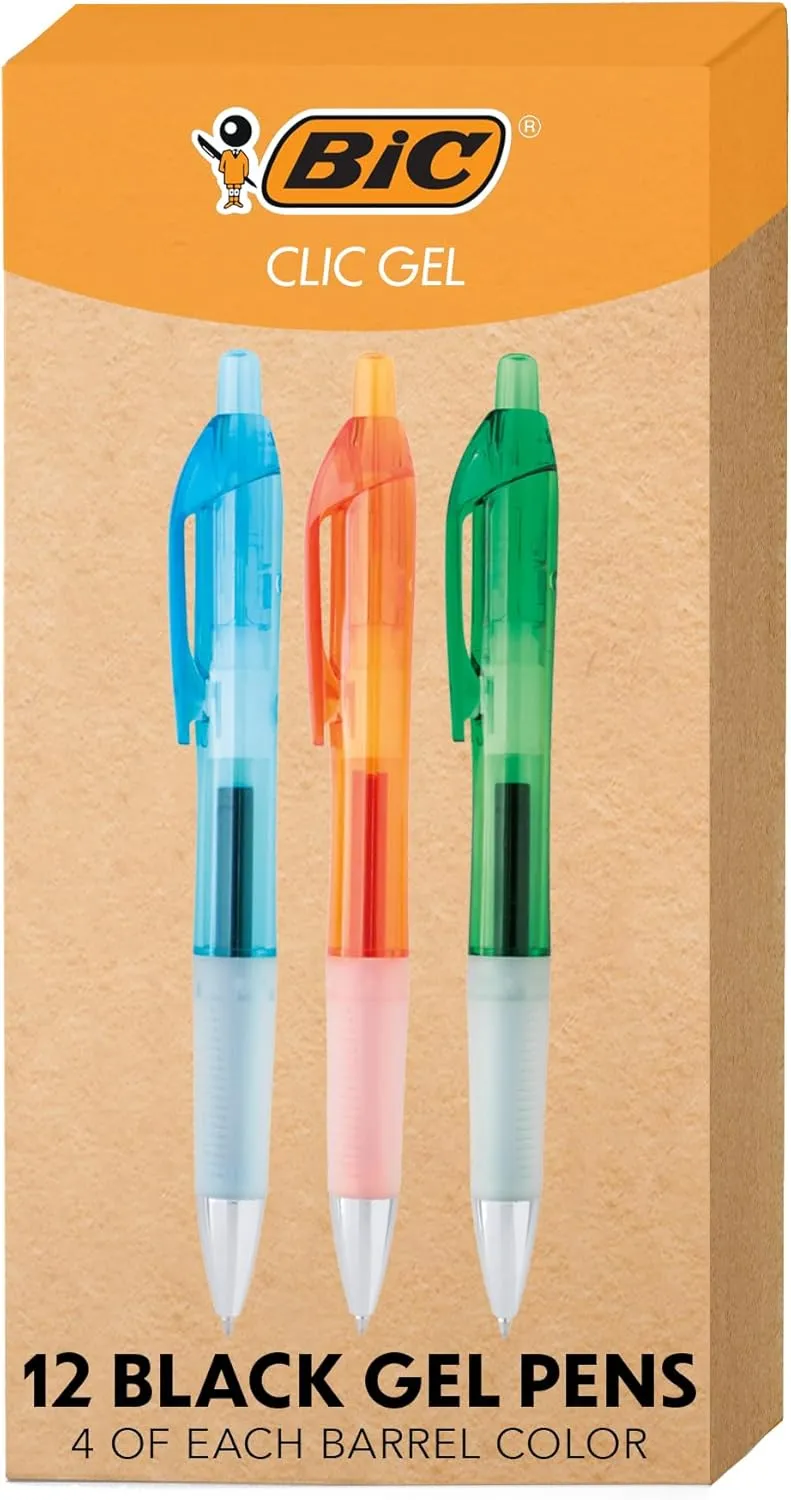 BIC Intensity Clic Black Gel Pens, Medium Point (0.7mm), 12-Count Pack, Retractable Gel Pens With Comfortable Grip (packaging may vary)