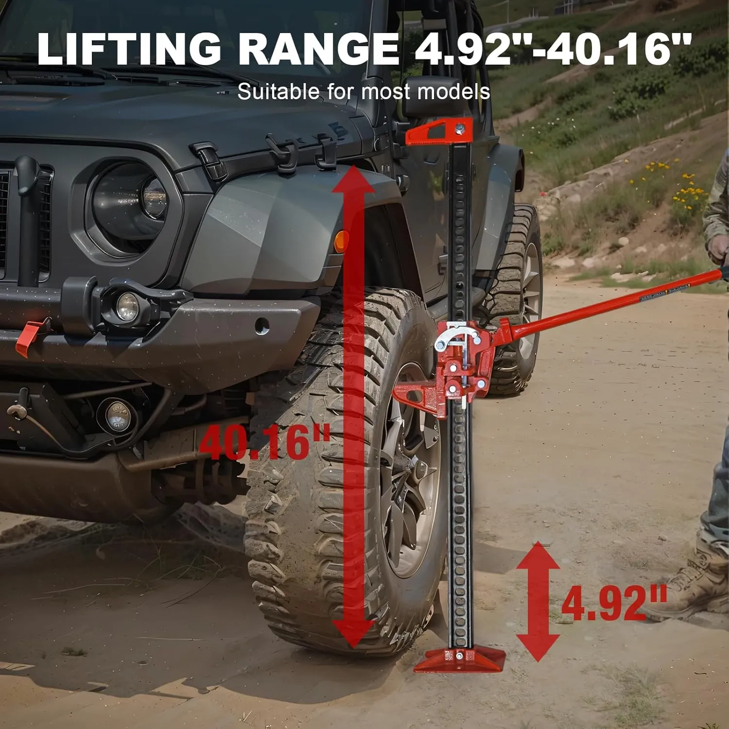 BIG RED TR6501B Torin 48" Ratcheting Off Road Utility Farm Jack, 3 Ton (6,000 lb) Capacity, Red