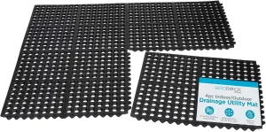 BIRDROCK HOME 4 pc Indoor Outdoor Drainage Utility Mat - Non Slip Rubber Floor Mat for Kitchen, Pool, Restaurant, Industrial, Patio, Bartending,Flooring, Interlocking Tiles, Durable - 20 x 24 - Black