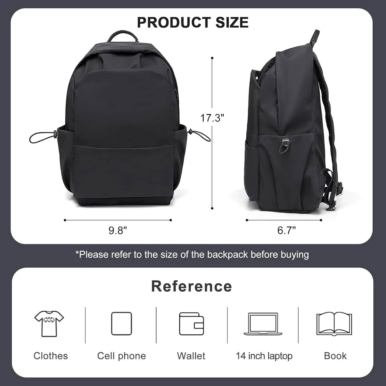Black Backpack for Women Small Backpacks for School Bag School Backpack for College Bookbag for Women Waterproof Gym Backpack for Men Book Bags