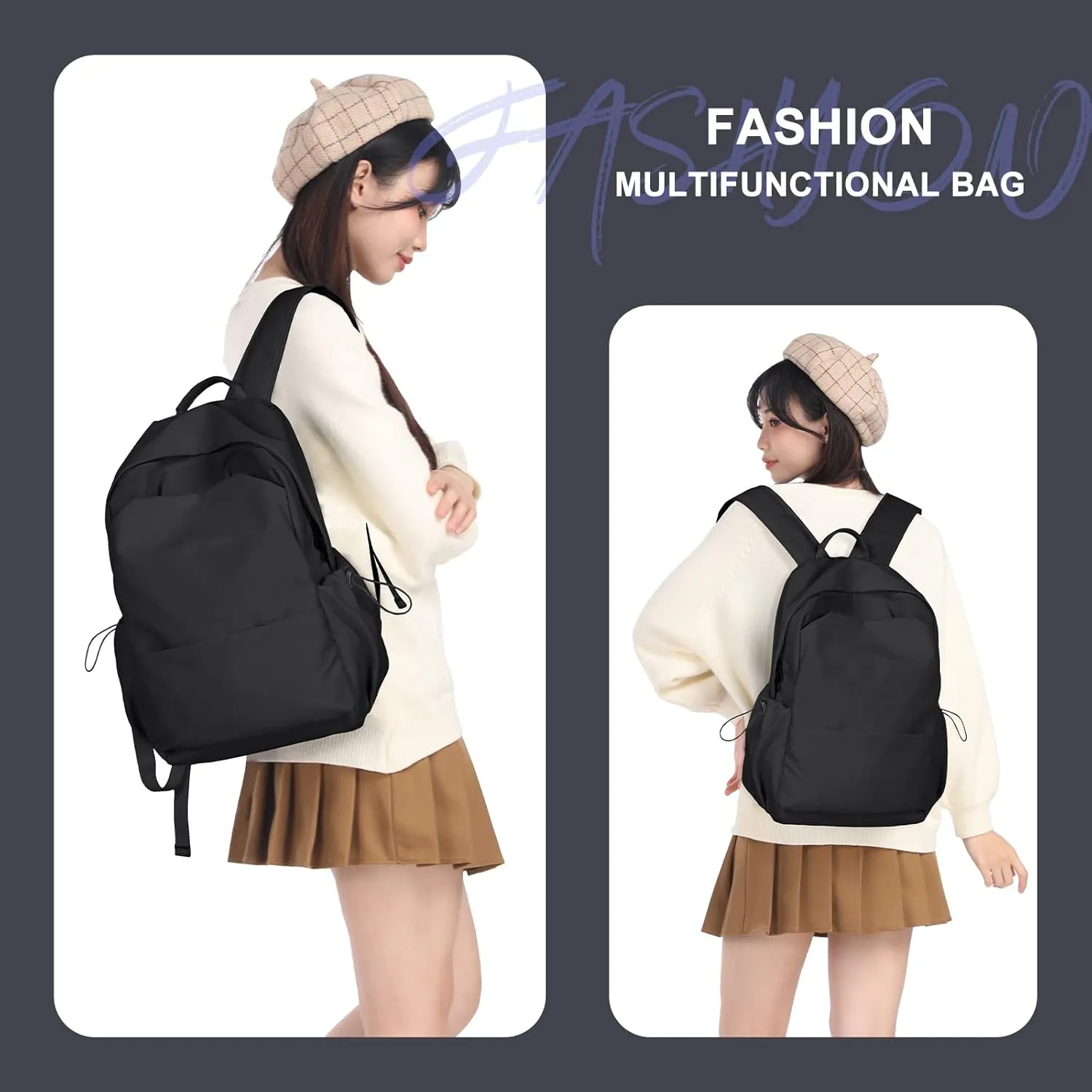 Black Backpack for Women Small Backpacks for School Bag School Backpack for College Bookbag for Women Waterproof Gym Backpack for Men Book Bags