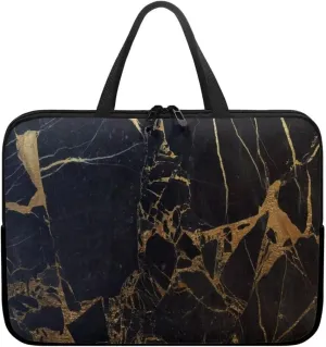 Black Gold Marble Laptop Sleeve Case for Women Multifuntional Tablet Business Carrying Handbag Lightweight Laptop Bag for Men Travel Office-12 inch