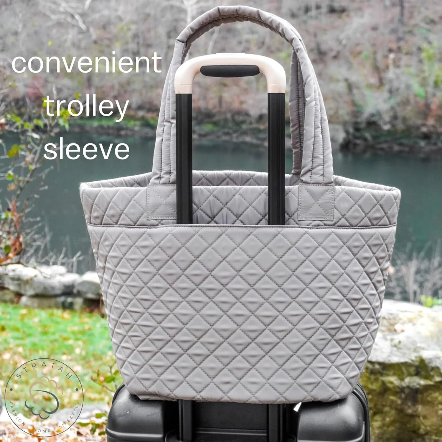 Black Large Quilted Metro Travel Tote