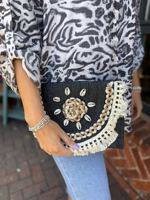 Black Tassel Embellished Clutch Bag