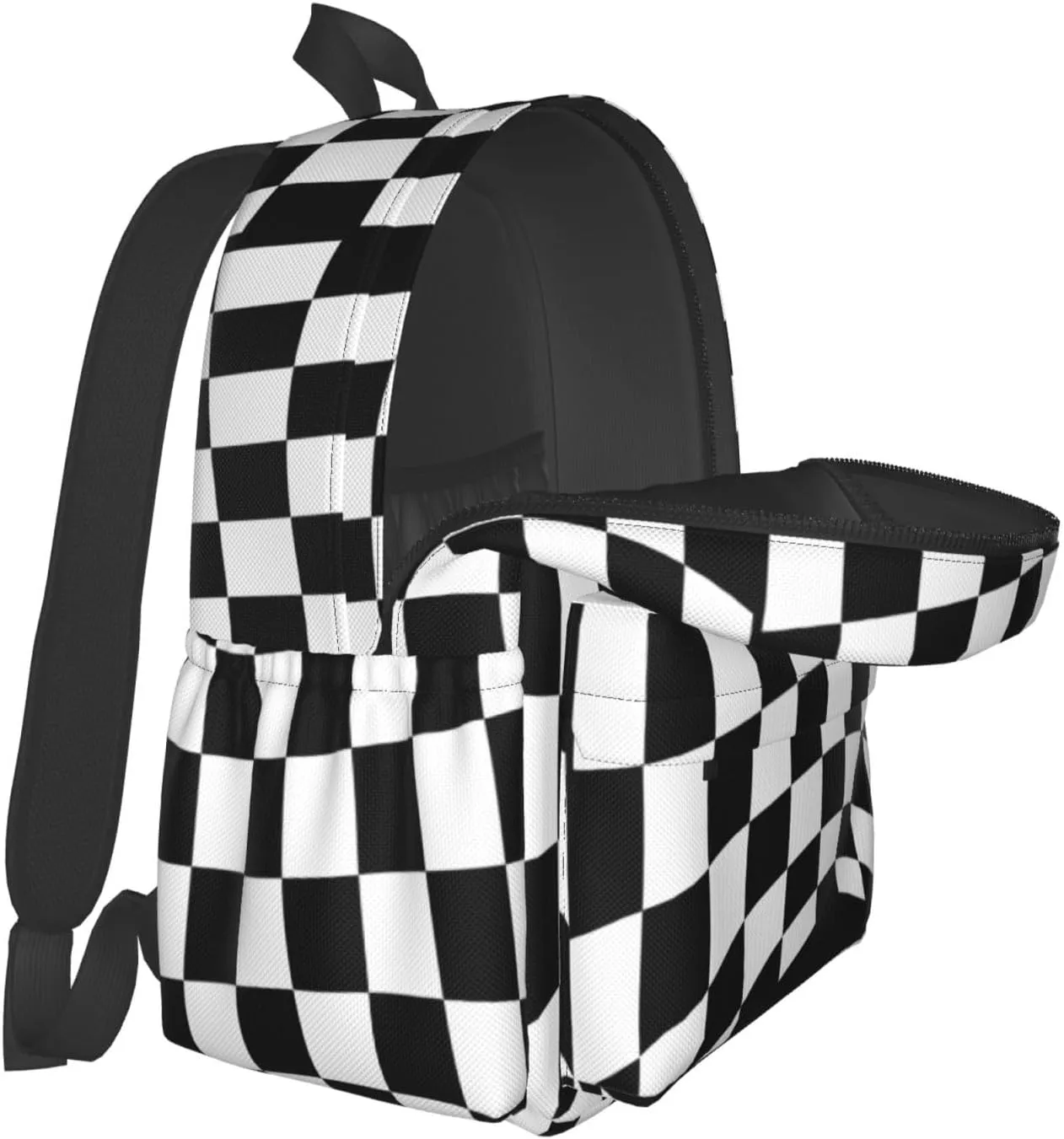 Black White Checkered Race Flag Casual Backpacks Large Travel Backpack Laptop Rucksack Sports Daypack Adjustable Strap Bag for Camping Hiking