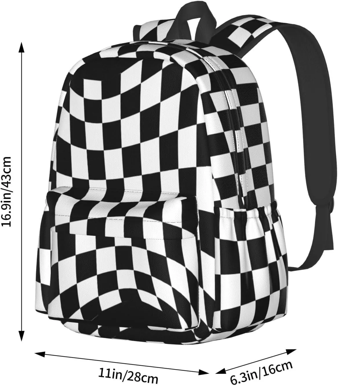 Black White Checkered Race Flag Casual Backpacks Large Travel Backpack Laptop Rucksack Sports Daypack Adjustable Strap Bag for Camping Hiking