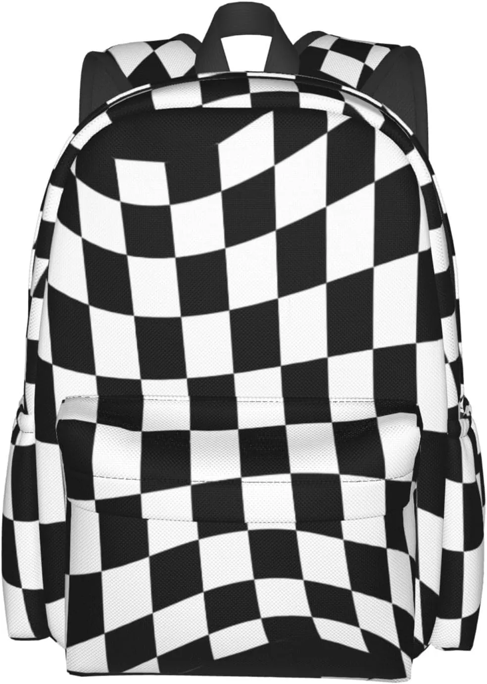 Black White Checkered Race Flag Casual Backpacks Large Travel Backpack Laptop Rucksack Sports Daypack Adjustable Strap Bag for Camping Hiking