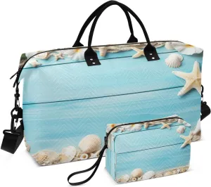 Blue Plank Starfish Quilted Weekender Travel Bag with Toiletry Bag Gym Tote Handbag Carry On Duffel Bags-2Pack