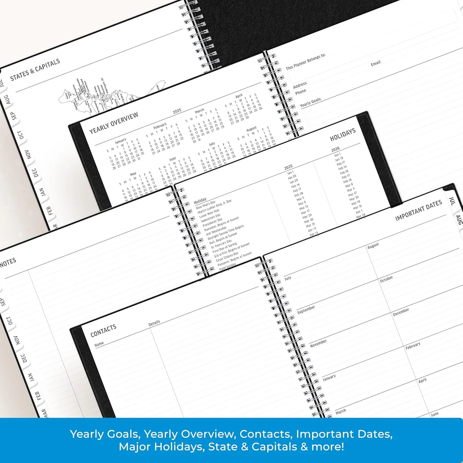 Blue Sky 2025-2026 Academic Year Large Print Weekly and Monthly Planner Calendar, July 2025 - June 2026, 12-Month, 8.5" x 11", Flexible Cover, Wirebound, Storage Pocket, Laminated Tabs, Black