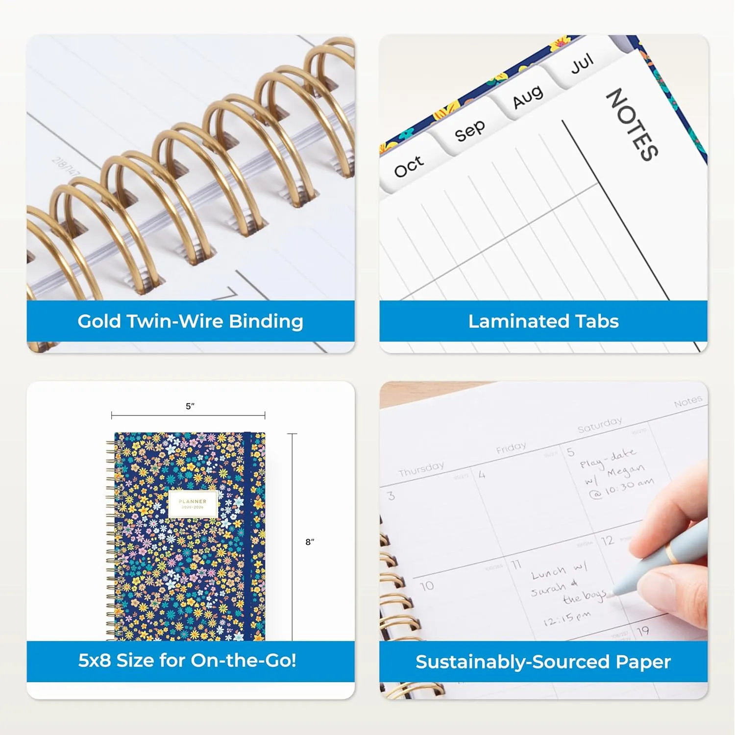 Blue Sky 2025-2026 Academic Year Weekly and Monthly Planner Calendar, July 2025 - June 2026, 12-Month, 5" x 8", Hard Cover, Wirebound, Storage Pocket, Laminated Tabs, Stickers, Becky