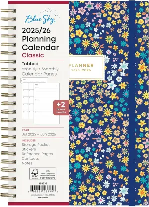 Blue Sky 2025-2026 Academic Year Weekly and Monthly Planner Calendar, July 2025 - June 2026, 12-Month, 5" x 8", Hard Cover, Wirebound, Storage Pocket, Laminated Tabs, Stickers, Becky
