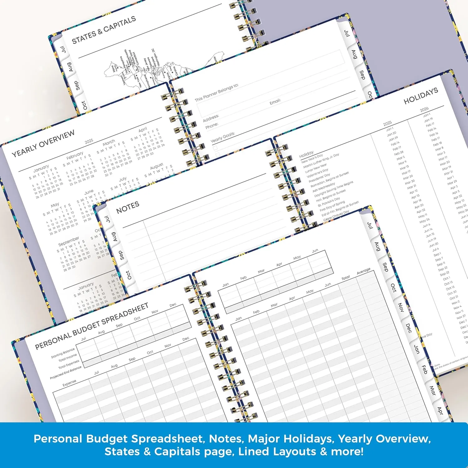 Blue Sky 2025-2026 Academic Year Weekly and Monthly Planner Calendar, July 2025 - June 2026, 12-Month, 5" x 8", Hard Cover, Wirebound, Storage Pocket, Laminated Tabs, Stickers, Becky