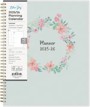 Blue Sky 2025-2026 Weekly and Monthly Academic Year Planner Calendar, July 2025 - June 2026, 8.5" x 11", Flexible Cover, Wirebound, Laminated Tabs, Storage Pocket, Laurel
