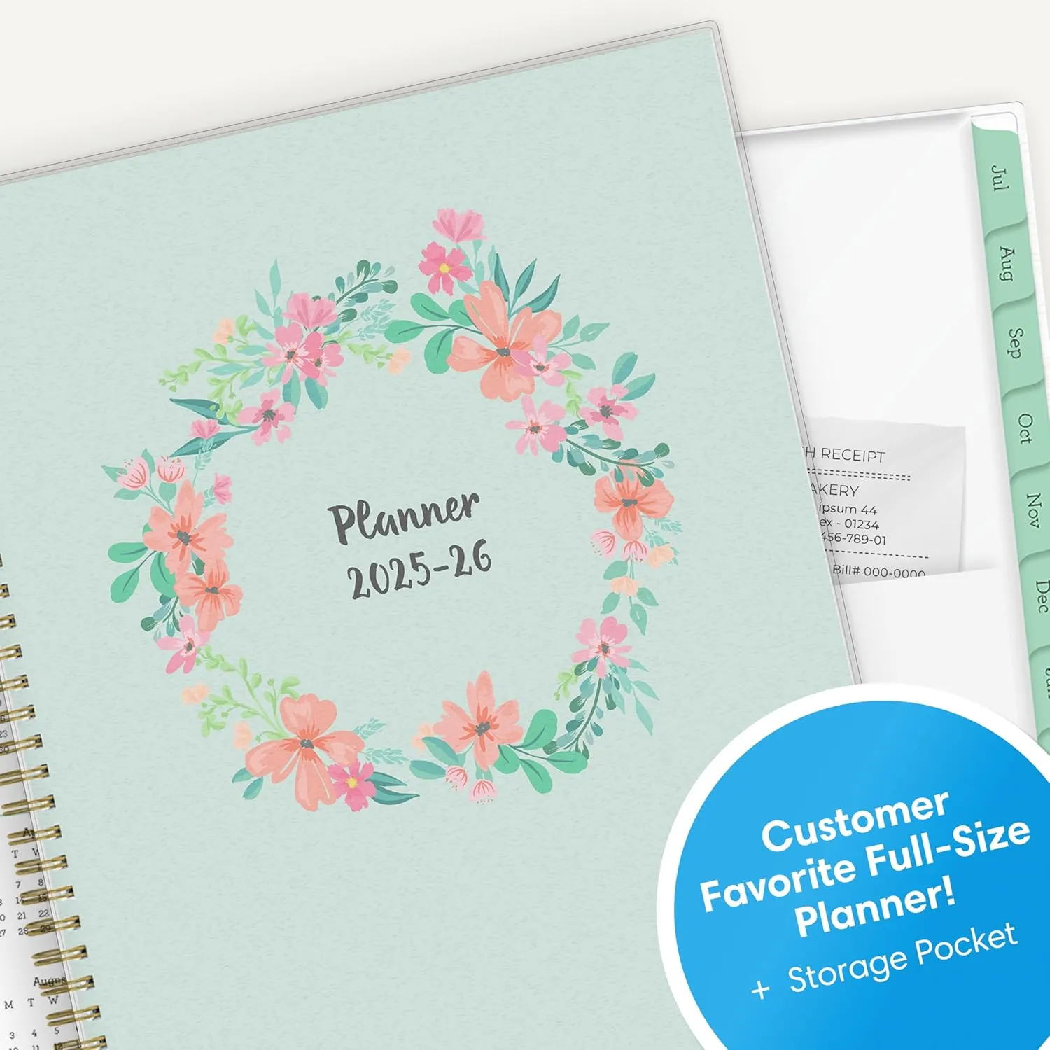 Blue Sky 2025-2026 Weekly and Monthly Academic Year Planner Calendar, July 2025 - June 2026, 8.5" x 11", Flexible Cover, Wirebound, Laminated Tabs, Storage Pocket, Laurel