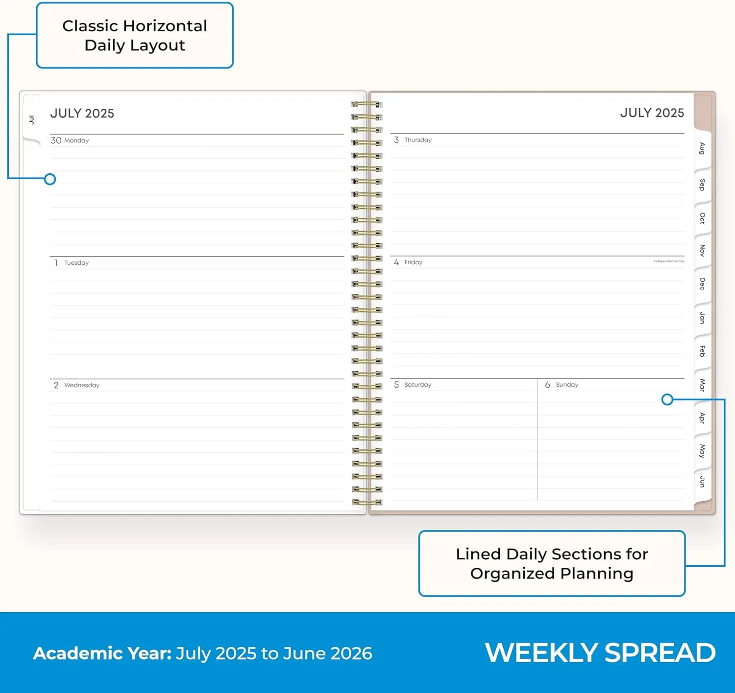 Blue Sky 2025-2026 Weekly and Monthly Academic Year Planner Calendar, July 2025 - June 2026, 8.5" x 11", Flexible Cover With Zip Pouch, Wirebound, Storage Pocket, Nickelson