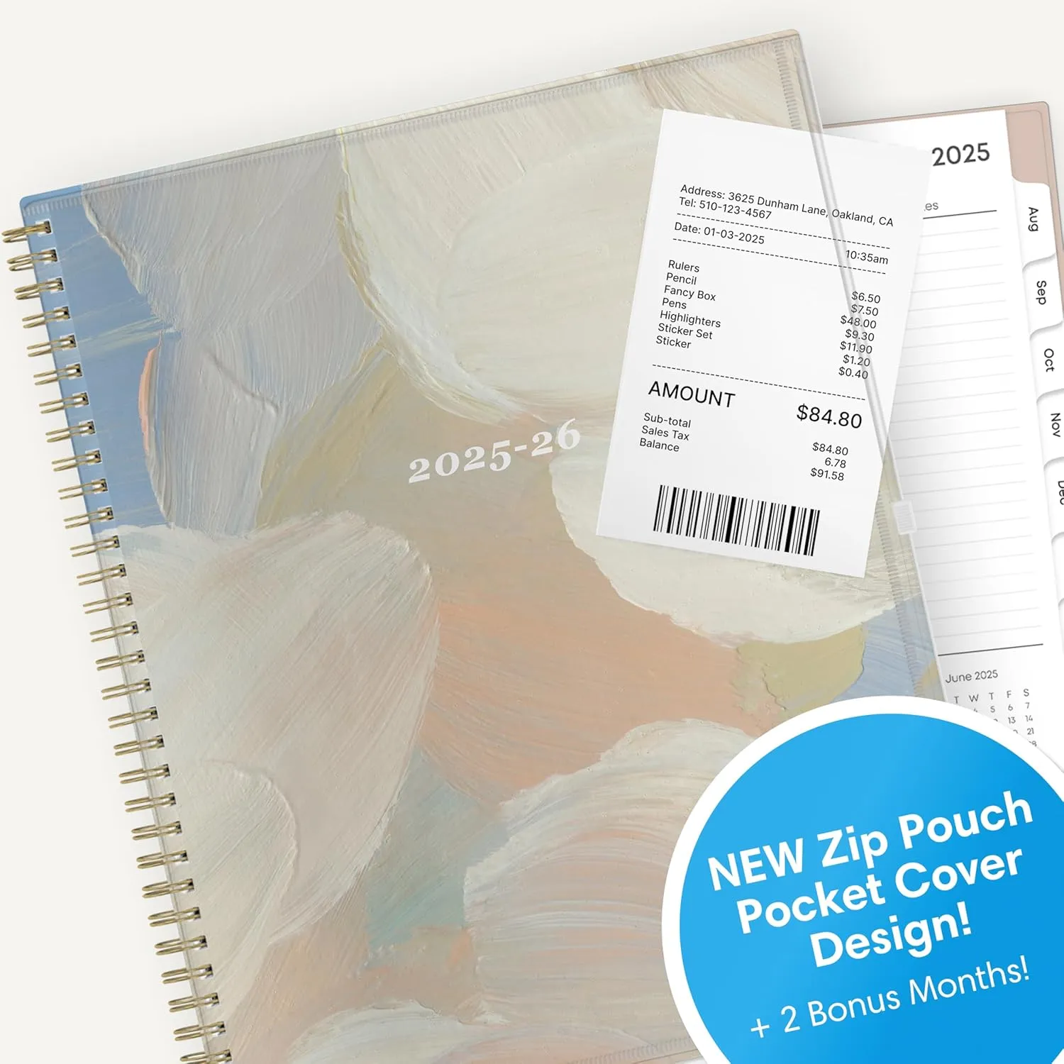 Blue Sky 2025-2026 Weekly and Monthly Academic Year Planner Calendar, July 2025 - June 2026, 8.5" x 11", Flexible Cover With Zip Pouch, Wirebound, Storage Pocket, Nickelson