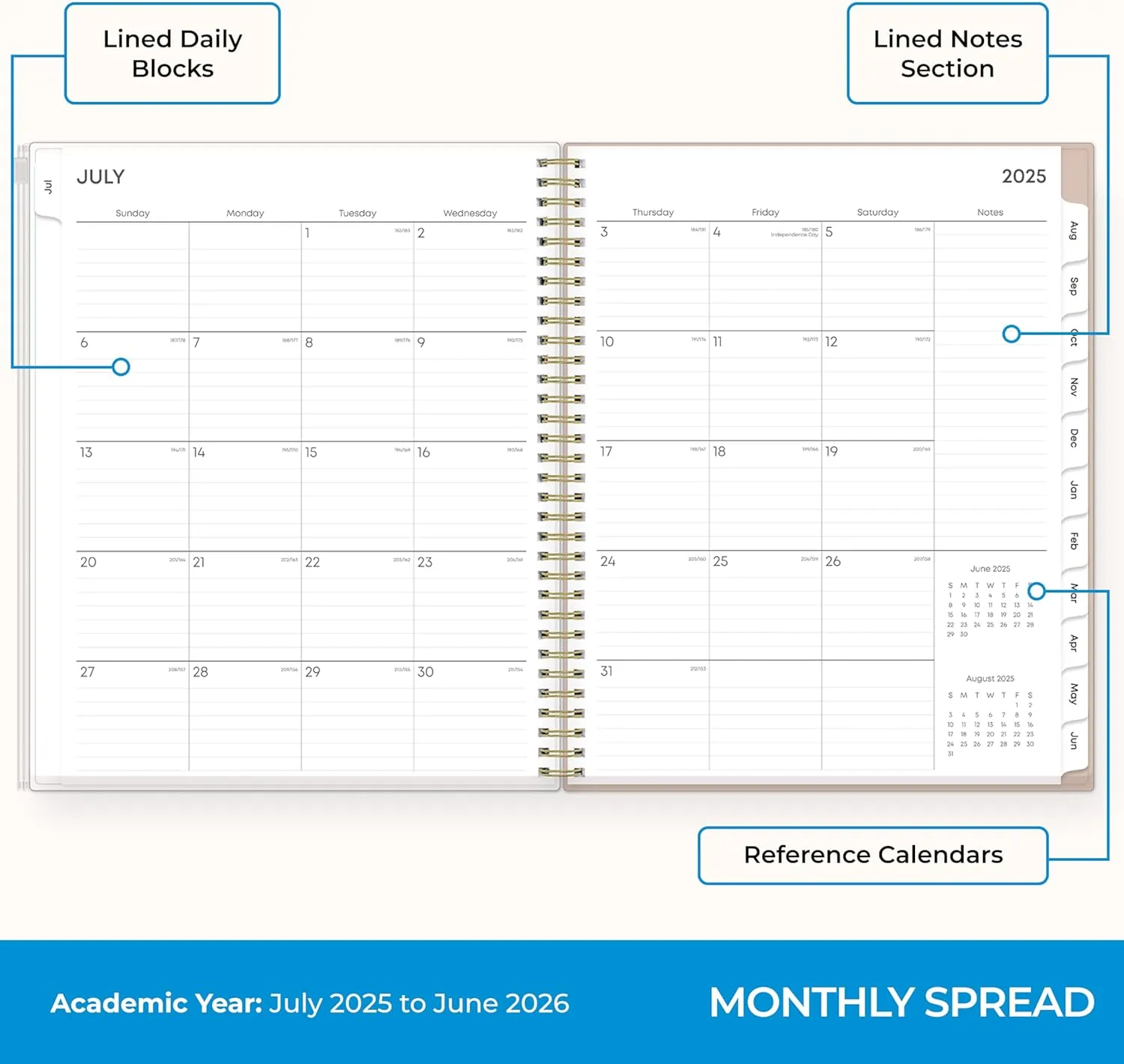 Blue Sky 2025-2026 Weekly and Monthly Academic Year Planner Calendar, July 2025 - June 2026, 8.5" x 11", Flexible Cover With Zip Pouch, Wirebound, Storage Pocket, Nickelson