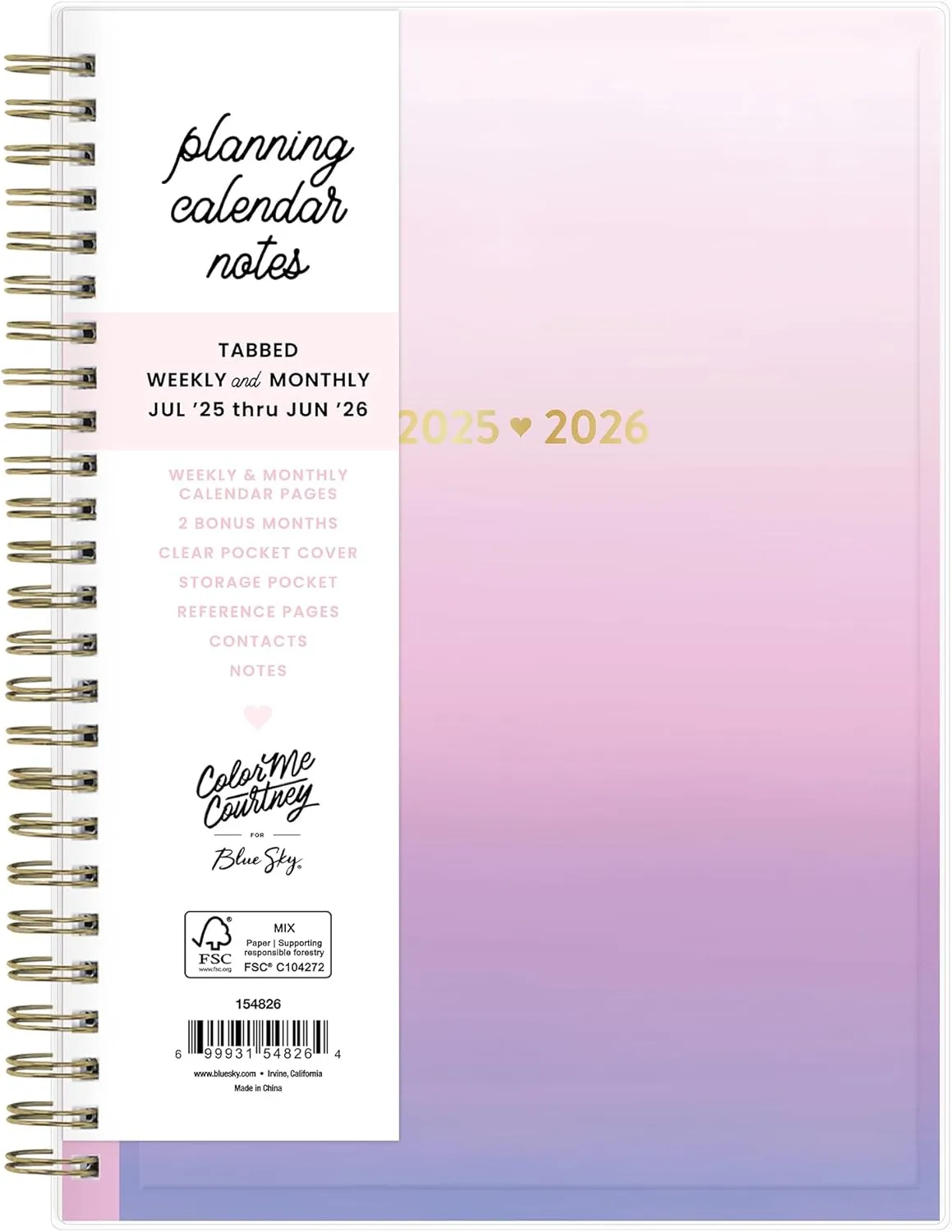 Blue Sky Color Me Courtney 2025-2026 Weekly and Monthly Academic Year Planner Calendar, July 2025 - June 2026, 5.875" x 8.625", Flexible Cover, Wirebound, Laminated Tabs, Storage Pocket, Lilac Haze