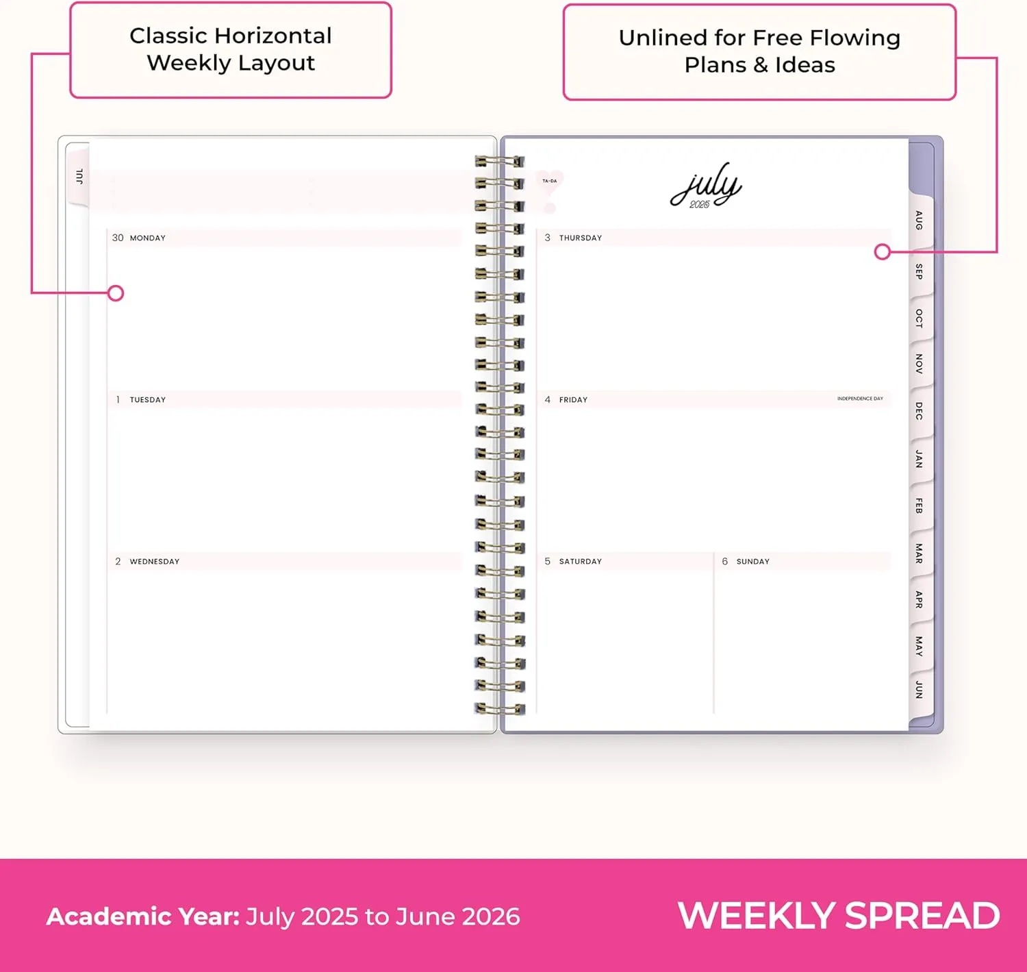 Blue Sky Color Me Courtney 2025-2026 Weekly and Monthly Academic Year Planner Calendar, July 2025 - June 2026, 5.875" x 8.625", Flexible Cover, Wirebound, Laminated Tabs, Storage Pocket, Lilac Haze
