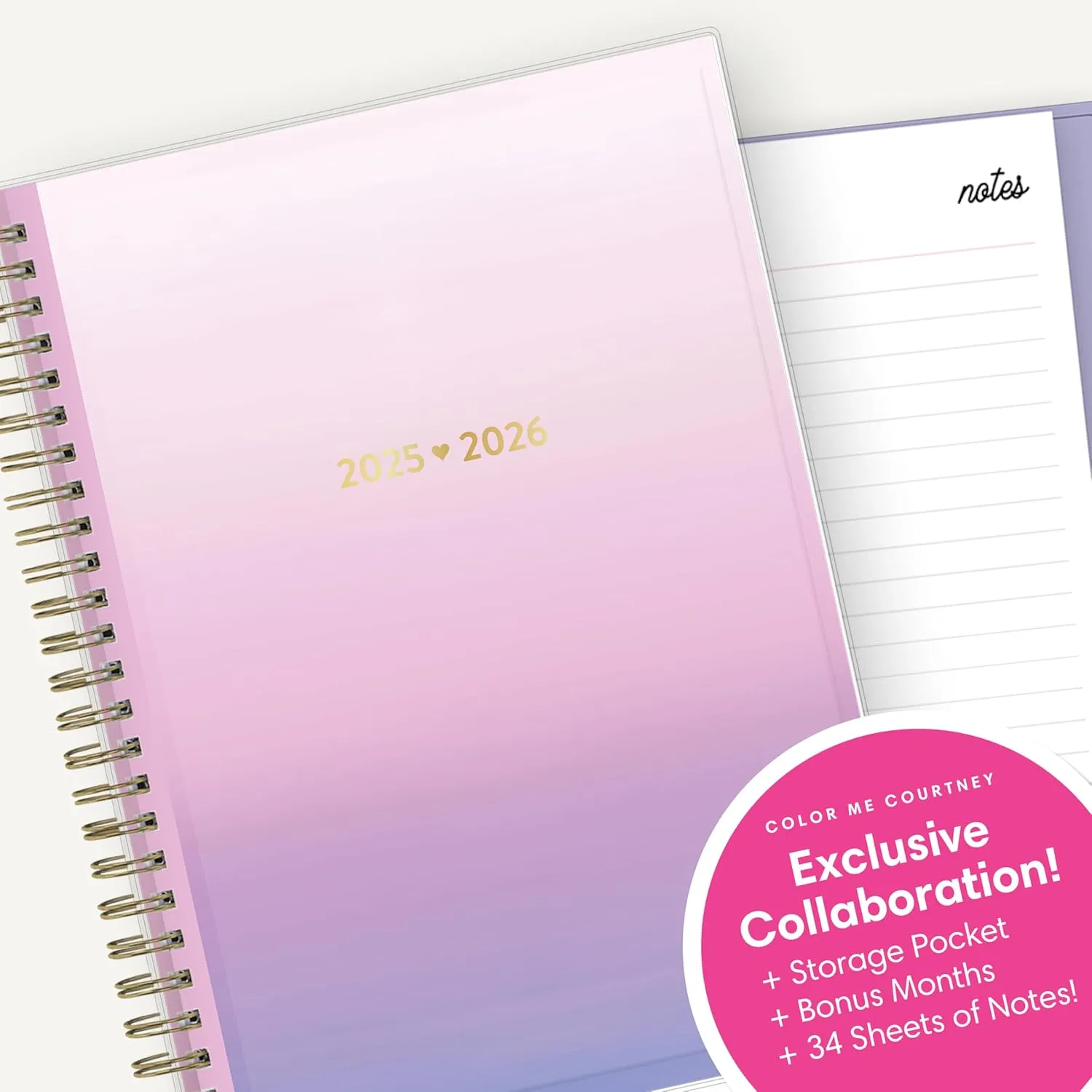 Blue Sky Color Me Courtney 2025-2026 Weekly and Monthly Academic Year Planner Calendar, July 2025 - June 2026, 5.875" x 8.625", Flexible Cover, Wirebound, Laminated Tabs, Storage Pocket, Lilac Haze