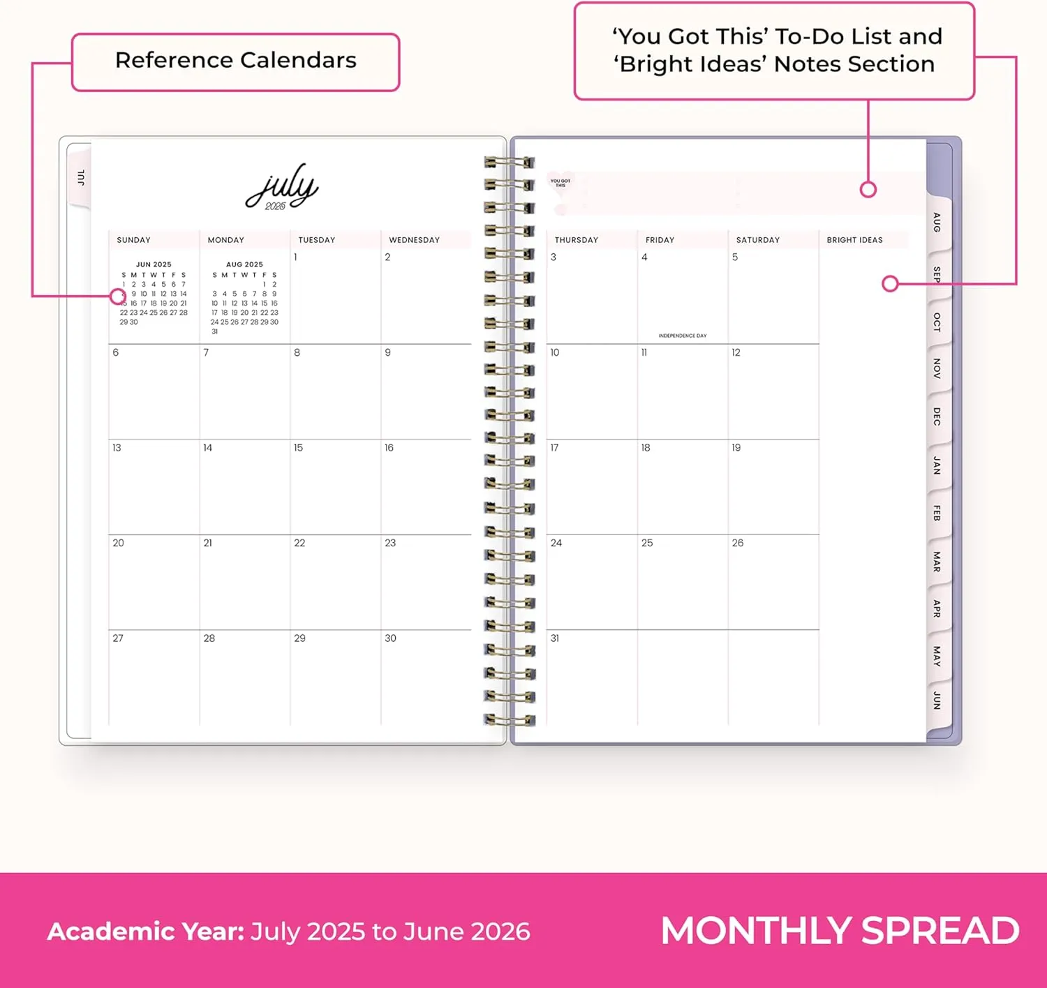 Blue Sky Color Me Courtney 2025-2026 Weekly and Monthly Academic Year Planner Calendar, July 2025 - June 2026, 5.875" x 8.625", Flexible Cover, Wirebound, Laminated Tabs, Storage Pocket, Lilac Haze