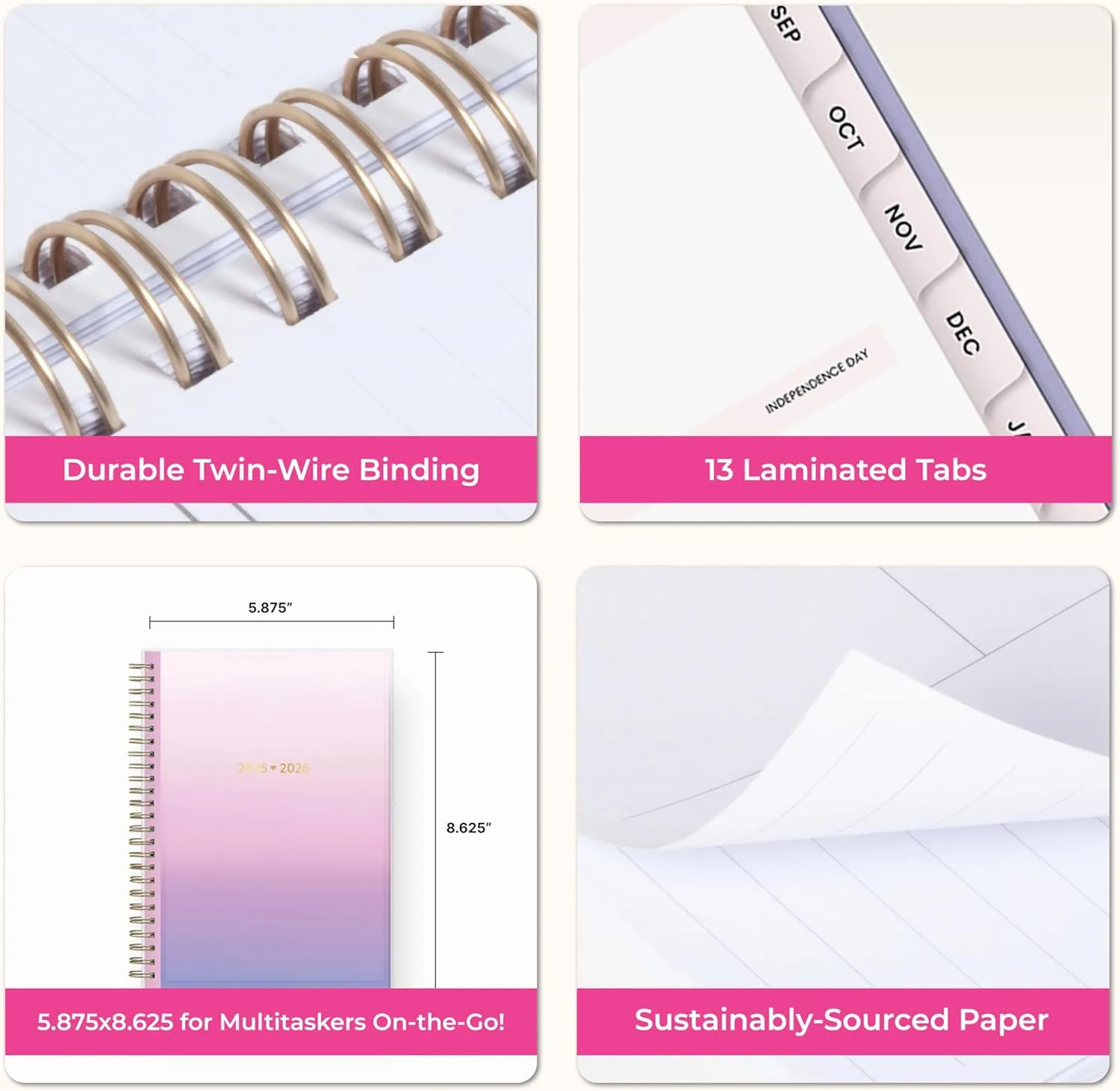 Blue Sky Color Me Courtney 2025-2026 Weekly and Monthly Academic Year Planner Calendar, July 2025 - June 2026, 5.875" x 8.625", Flexible Cover, Wirebound, Laminated Tabs, Storage Pocket, Lilac Haze