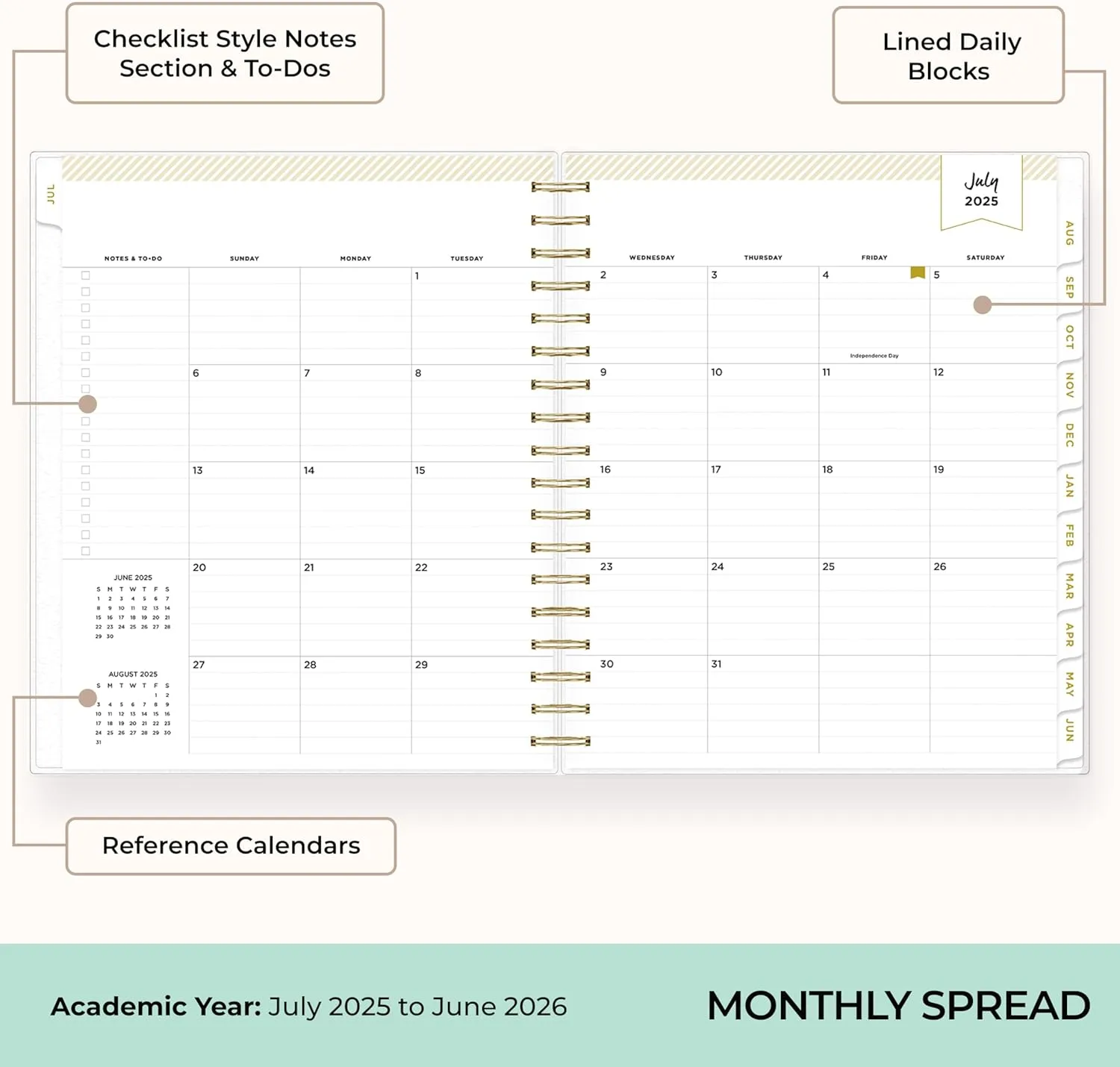 Blue Sky Day Designer 2025-2026 Daily and Monthly Academic Year Planner Calendar, July 2025 - June 2026, 8" x 10", Flexible Cover, Laminated Tabs, Storage Pocket, Includes Stickers, Black Stripe