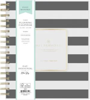 Blue Sky Day Designer 2025-2026 Daily and Monthly Academic Year Planner Calendar, July 2025 - June 2026, 8" x 10", Flexible Cover, Laminated Tabs, Storage Pocket, Includes Stickers, Black Stripe