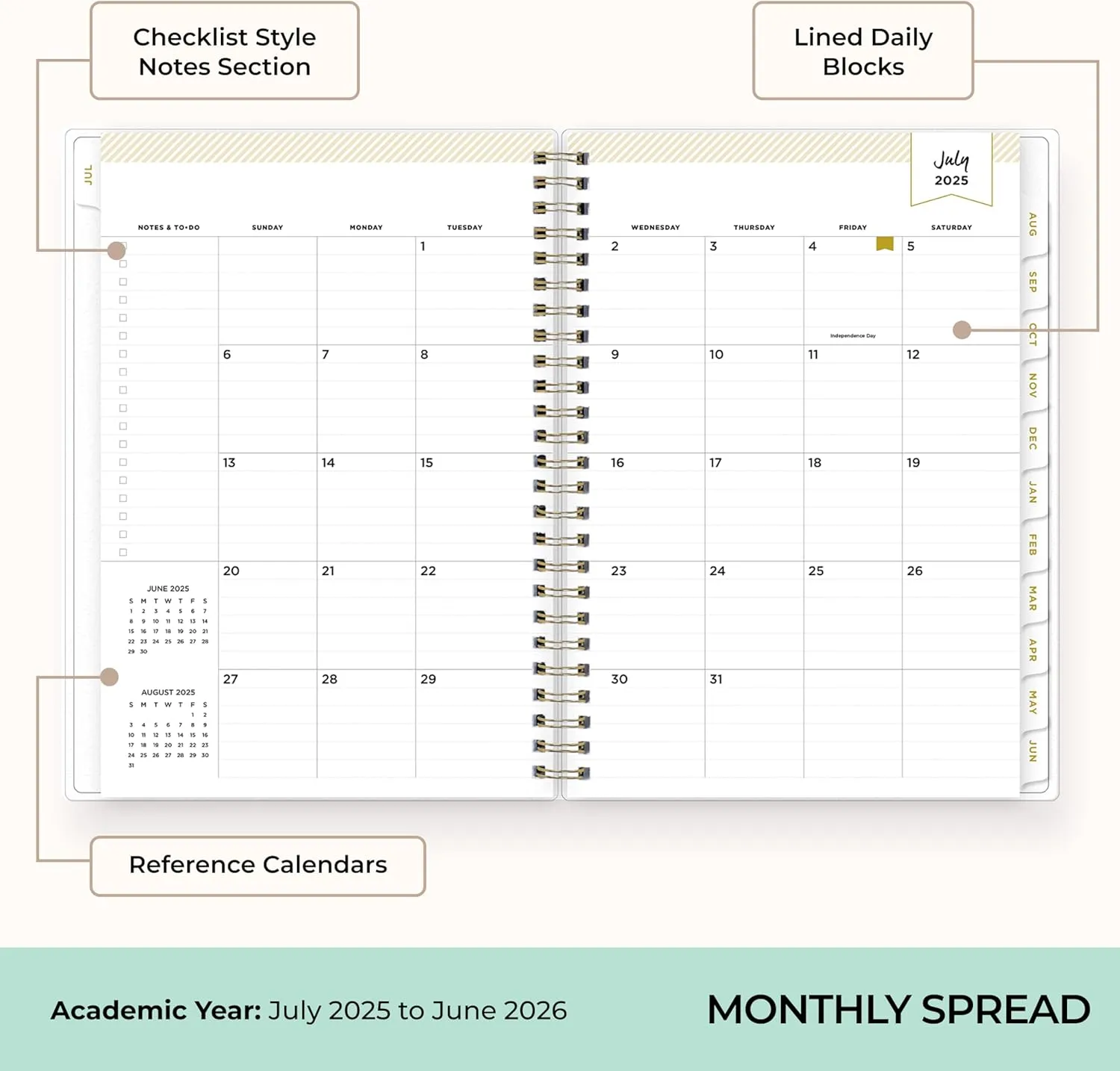 Blue Sky Day Designer 2025-2026 Weekly and Monthly Academic Year Planner Calendar, July 2025 - June 2026, 5.8" x 8.6", Flexible Cover, Laminated Tabs, Storage Pocket, Includes Stickers, Climbing Floral Mint