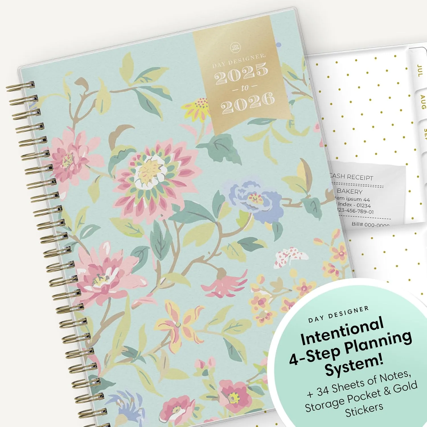 Blue Sky Day Designer 2025-2026 Weekly and Monthly Academic Year Planner Calendar, July 2025 - June 2026, 5.8" x 8.6", Flexible Cover, Laminated Tabs, Storage Pocket, Includes Stickers, Climbing Floral Mint