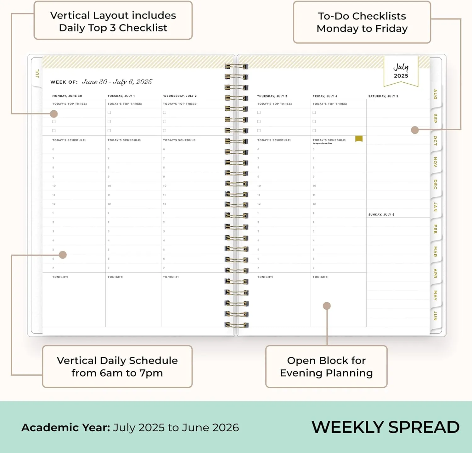 Blue Sky Day Designer 2025-2026 Weekly and Monthly Academic Year Planner Calendar, July 2025 - June 2026, 5.8" x 8.6", Flexible Cover, Laminated Tabs, Storage Pocket, Includes Stickers, Climbing Floral Mint