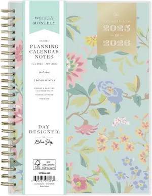 Blue Sky Day Designer 2025-2026 Weekly and Monthly Academic Year Planner Calendar, July 2025 - June 2026, 5.8" x 8.6", Flexible Cover, Laminated Tabs, Storage Pocket, Includes Stickers, Climbing Floral Mint