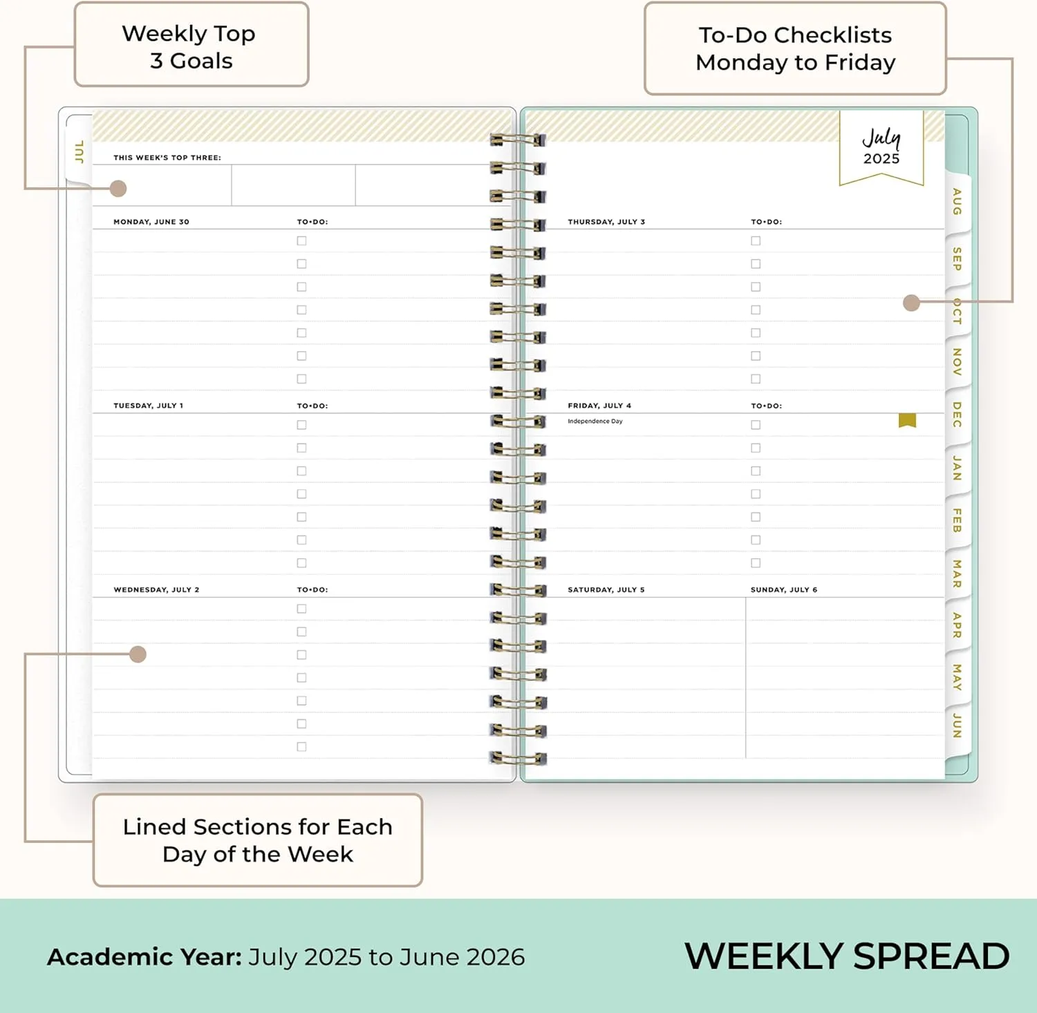Blue Sky Day Designer 2025-2026 Weekly and Monthly Academic Year Planner Calendar, July 2025 - June 2026, 5" x 8", Flexible Cover, Laminated Tabs, Storage Pocket, Includes Stickers, Secret Garden Mint