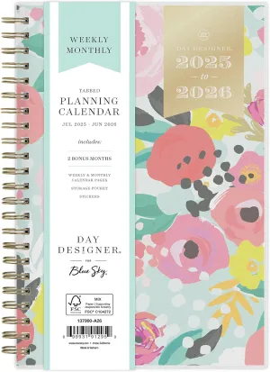 Blue Sky Day Designer 2025-2026 Weekly and Monthly Academic Year Planner Calendar, July 2025 - June 2026, 5" x 8", Flexible Cover, Laminated Tabs, Storage Pocket, Includes Stickers, Secret Garden Mint