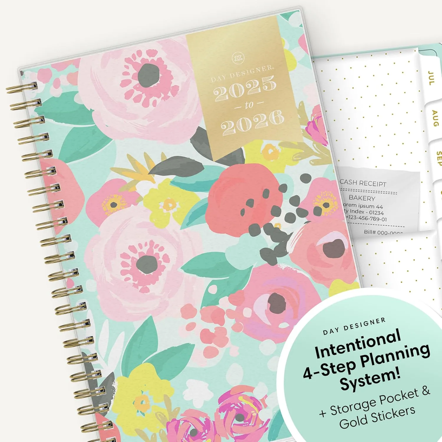 Blue Sky Day Designer 2025-2026 Weekly and Monthly Academic Year Planner Calendar, July 2025 - June 2026, 5" x 8", Flexible Cover, Laminated Tabs, Storage Pocket, Includes Stickers, Secret Garden Mint
