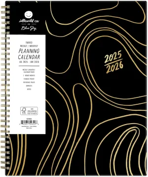 Blue Sky Idlewild 2025-2026 Academic Year Weekly and Monthly Planner Calendar, July 2025 - June 2026, 12-Month, 8.5"x11", Flexible Cover, Wirebound, Laminated Tabs, Storage Pocket, Black Swirl